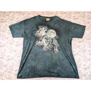 Vintage The Mountain 3 Wolves Moon Tie Dye T Shirt USA Made Leather XXL Grey 2X